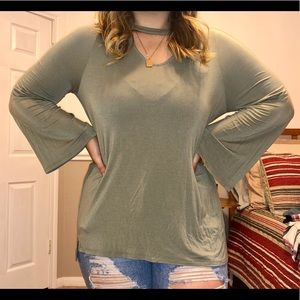 adorable olive green bell sleeve top